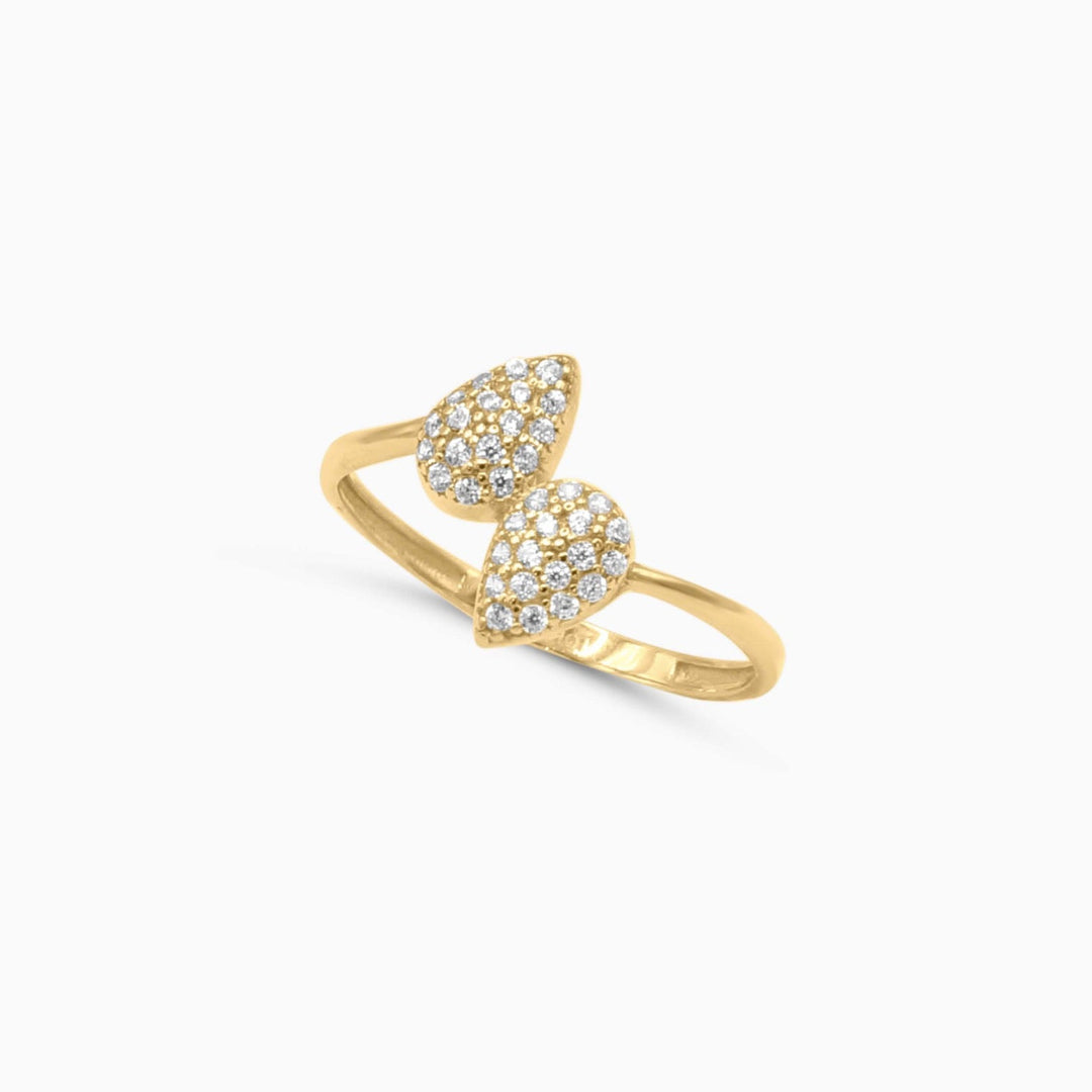10K Gold Double Tear drop Ring with Stones Pochy Jewelry
