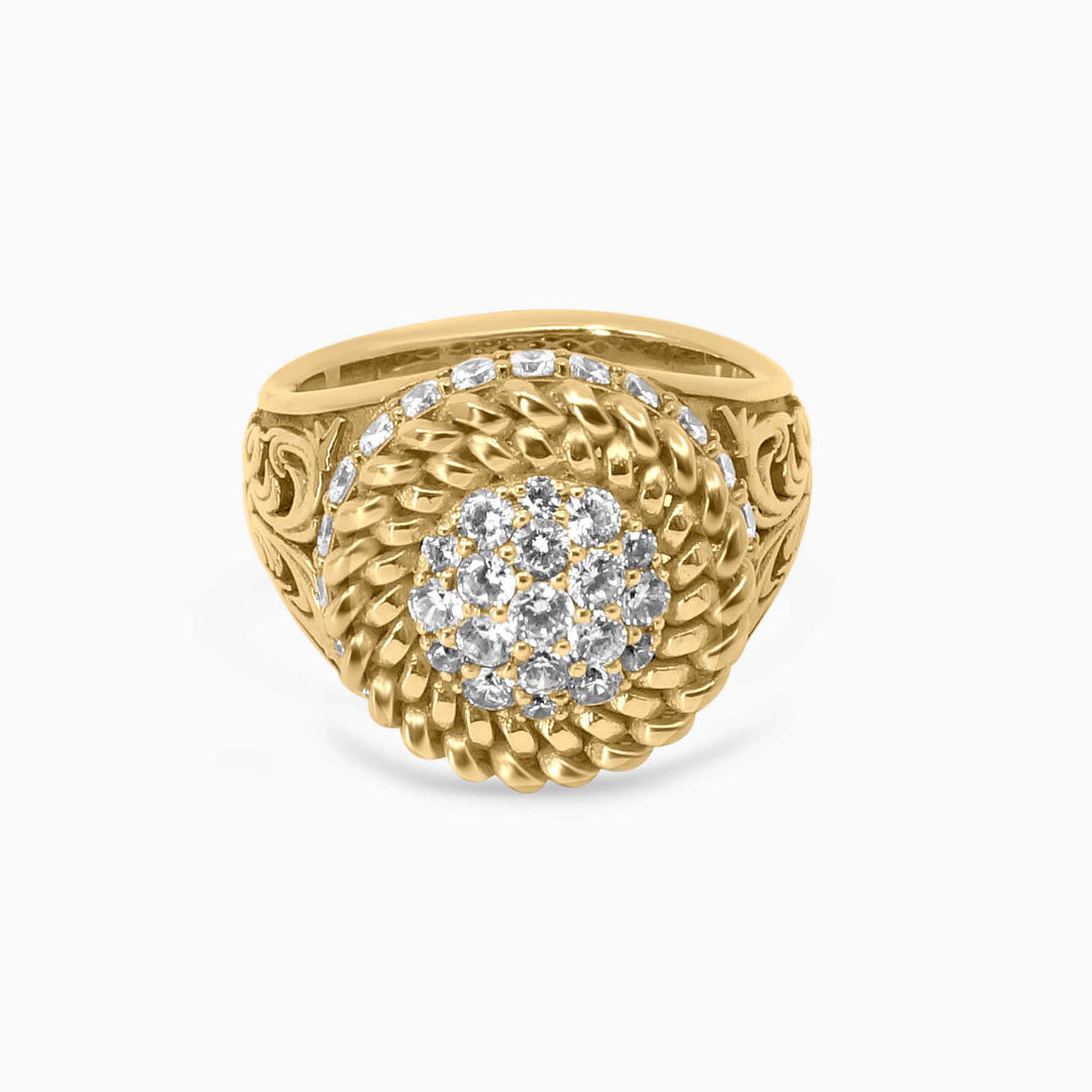 Gold Cluster Ring – Braided Border with Radiant Stones - Pochy Jewelry