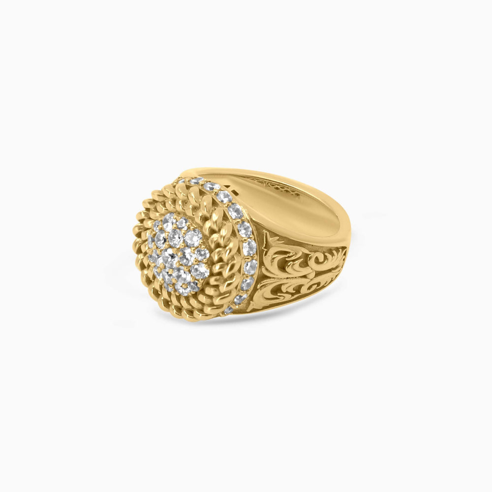 Gold Cluster Ring – Braided Border with Radiant Stones - Pochy Jewelry