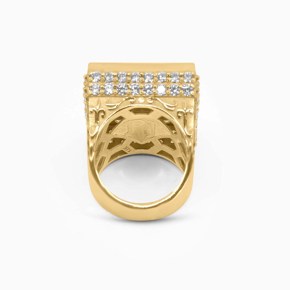 Gold Square Ring – Pyramid Top with Radiant Accents - Pochy Jewelry