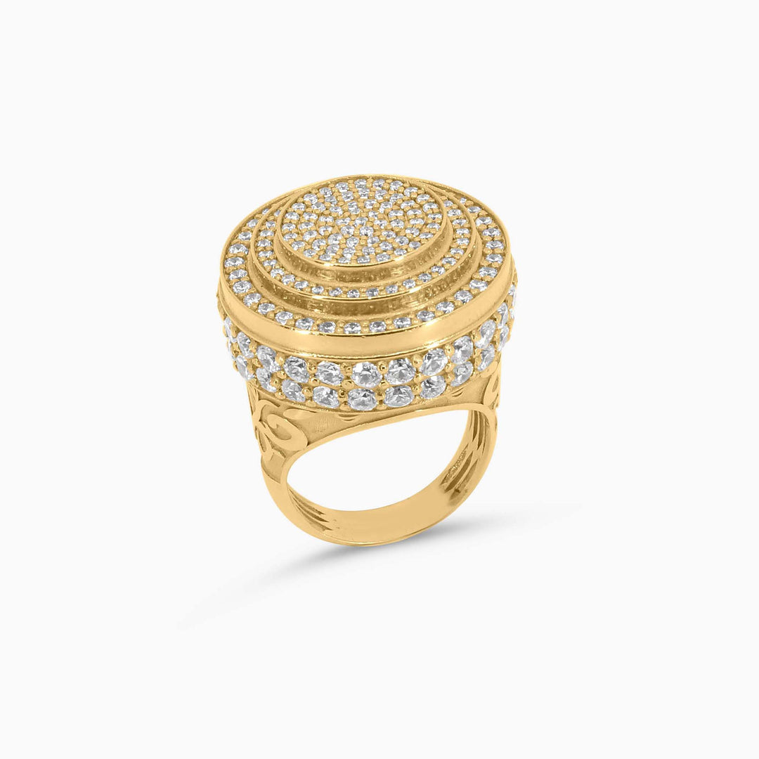 Gold Round Ring – Multi-Layered Iced Out Design - Pochy Jewelry