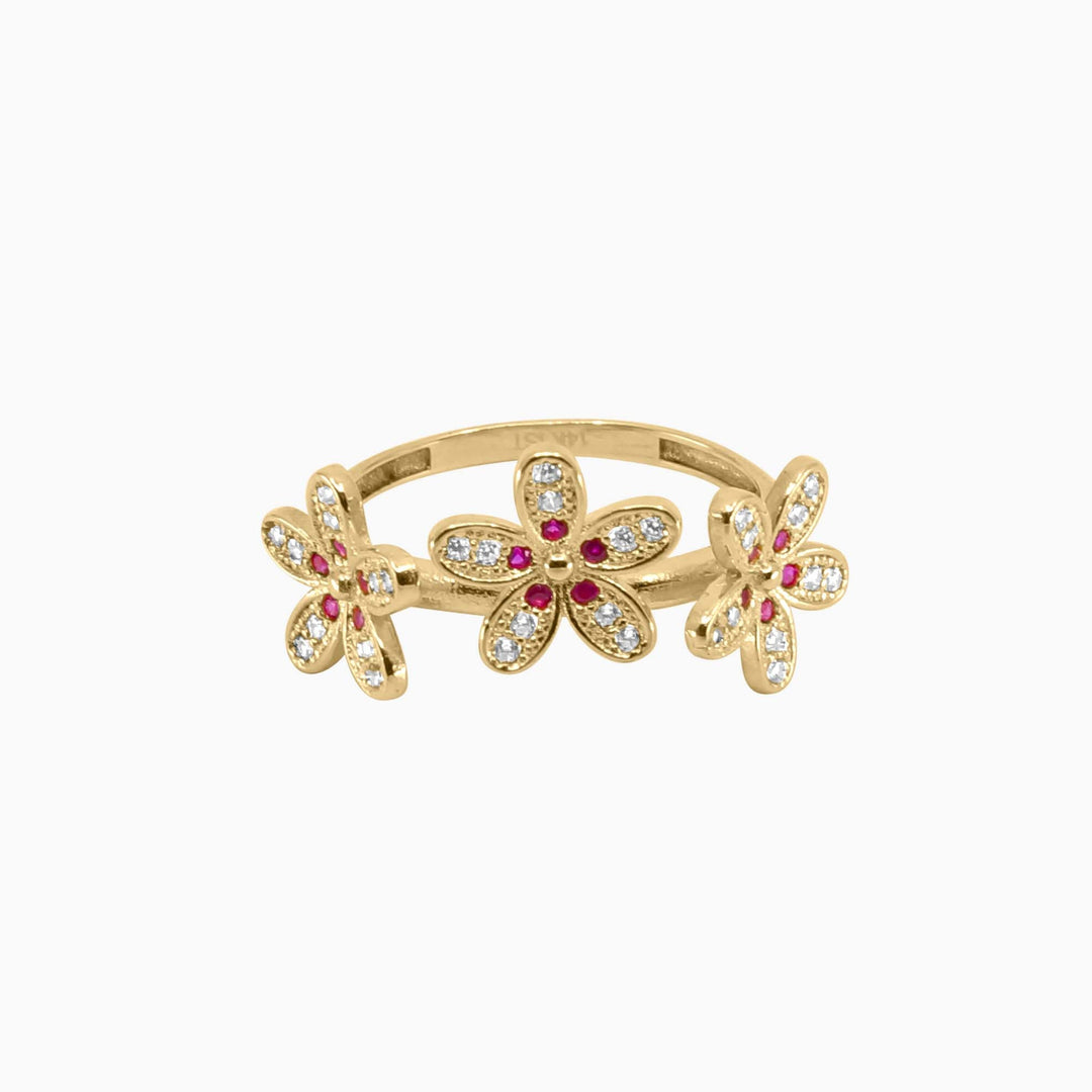Women's Ring Floral Color Accent Gold Ring in 14k Pochy Jewelry in Miami