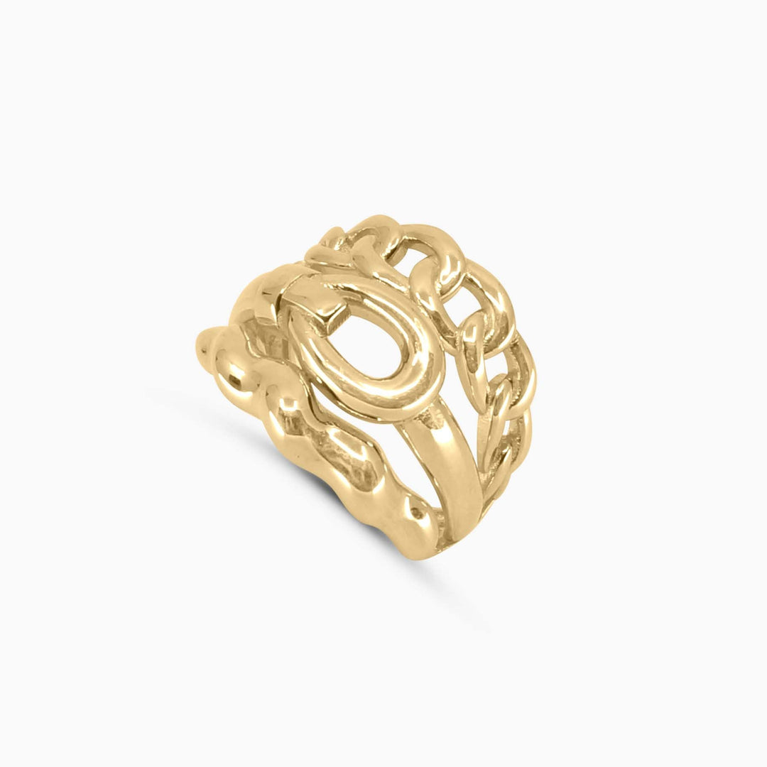 Women's Ring Wide Link Gold Ring in 10k Pochy Jewelry in Miami