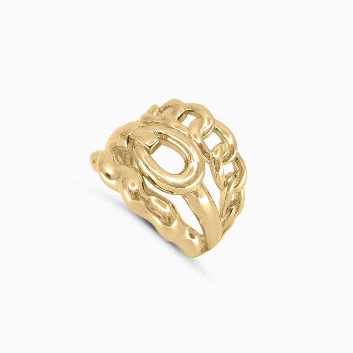 Women's Ring Wide Link Gold Ring in 10k Pochy Jewelry in Miami