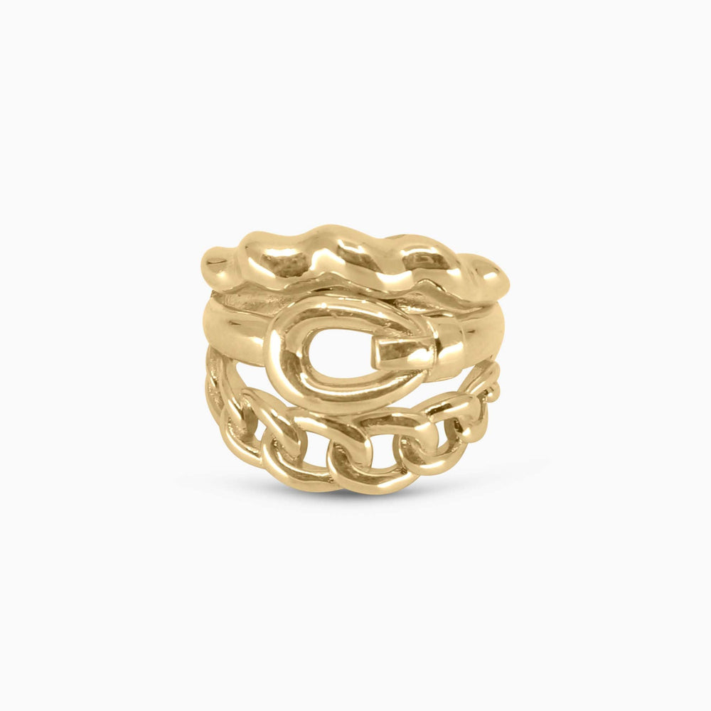 Women's Ring Wide Link Gold Ring in 10k Pochy Jewelry in Miami