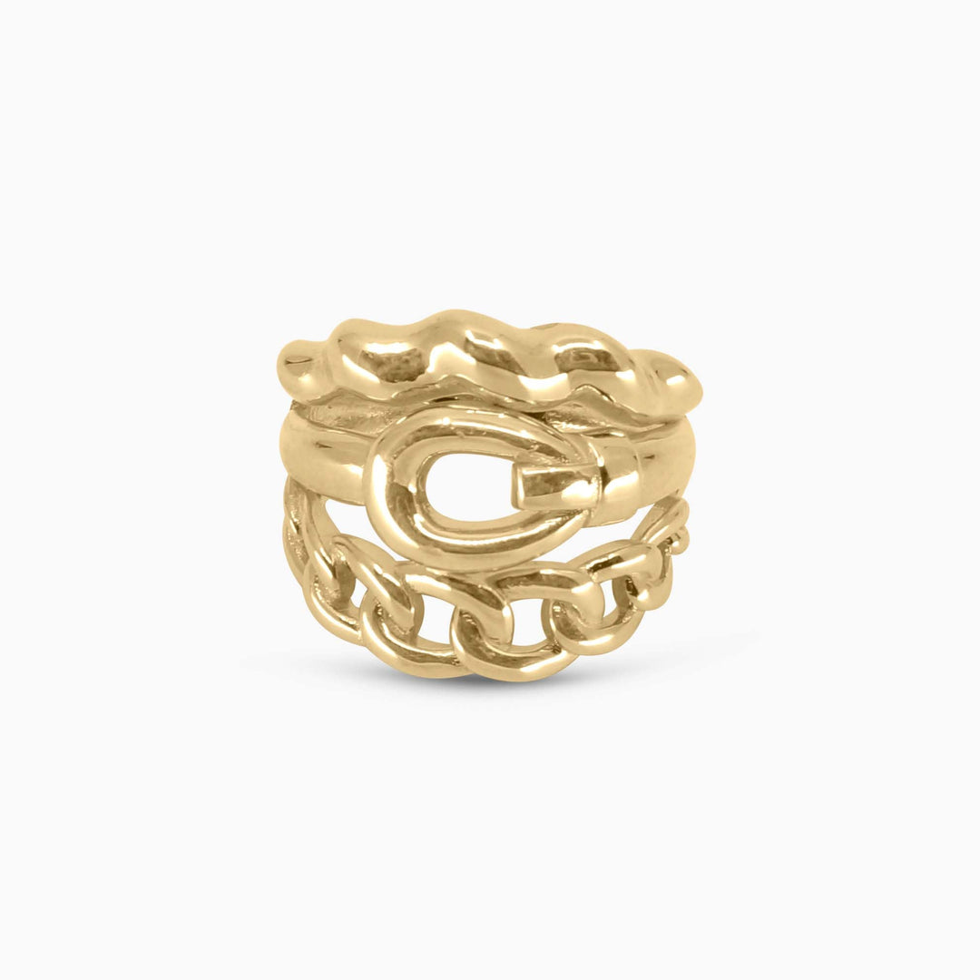 Women's Ring Wide Link Gold Ring in 10k Pochy Jewelry in Miami