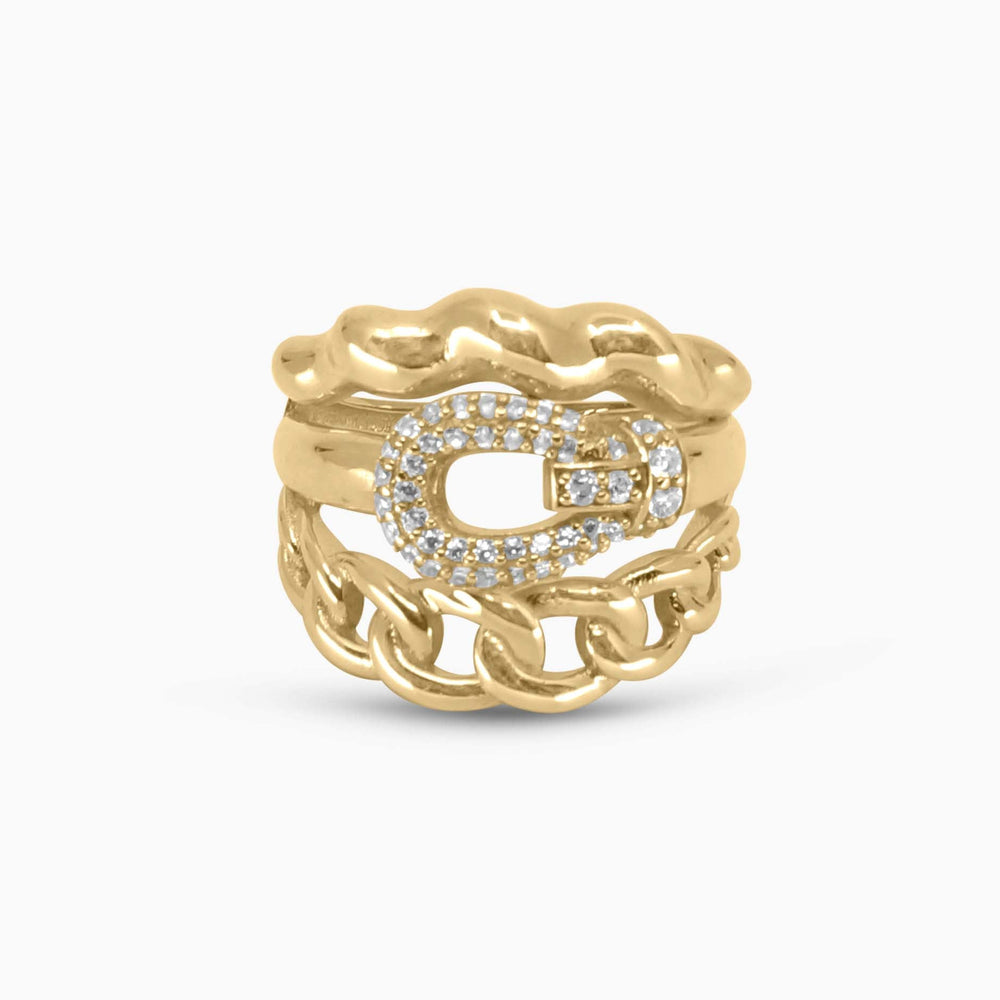 Women's Ring Elegant Link Gold Ring with stones in 10k Pochy Jewelry in Miami