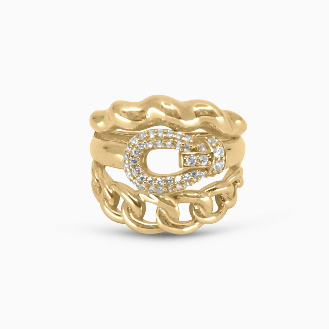 Women's Ring Elegant Link Gold Ring with stones in 10k Pochy Jewelry in Miami