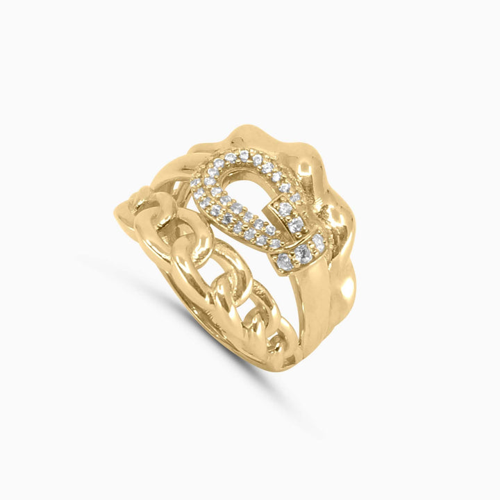 Women's Ring Elegant Link Gold Ring with stones in 10k Pochy Jewelry in Miami
