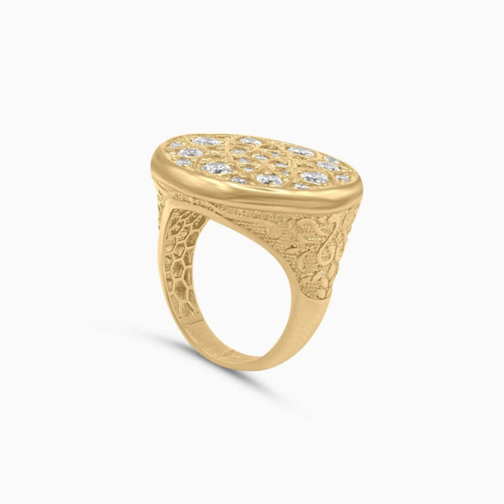 10K Gold Floral Dome Round Ring Pochy Jewelry