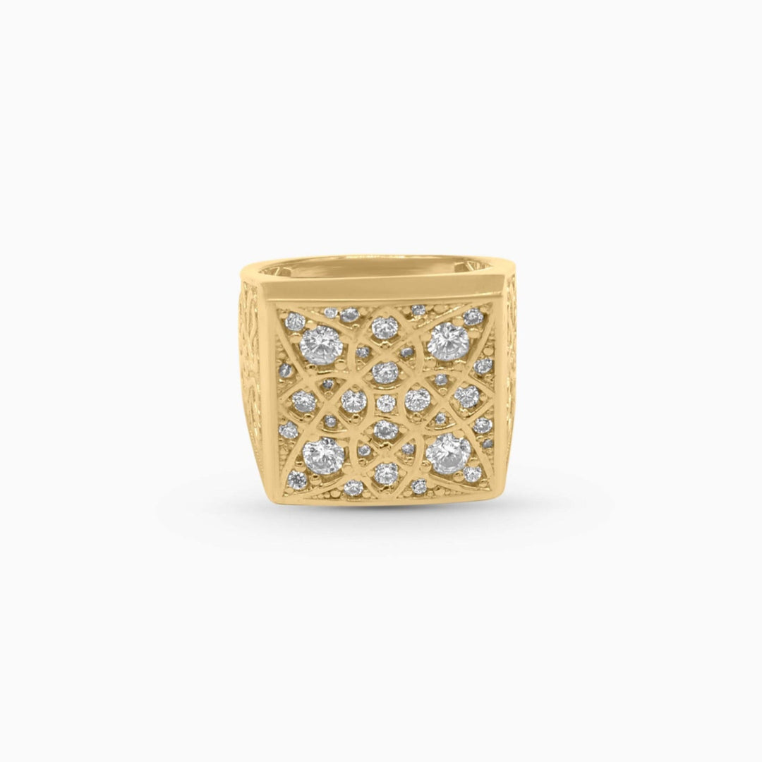 10K Gold Square Crown Ring with Stones Pochy Jewelry