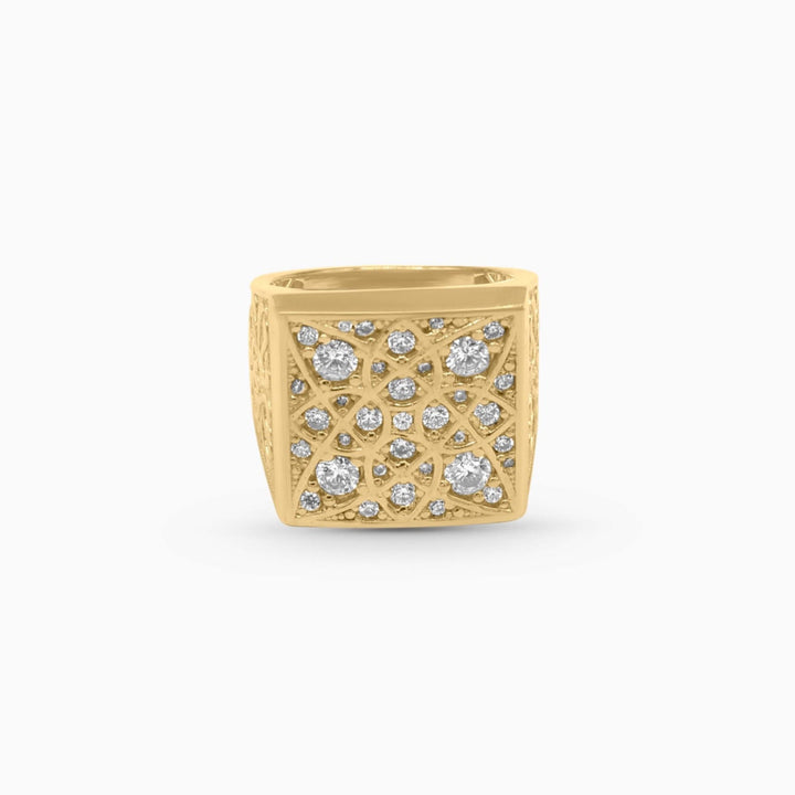 10K Gold Square Crown Ring with Stones Pochy Jewelry
