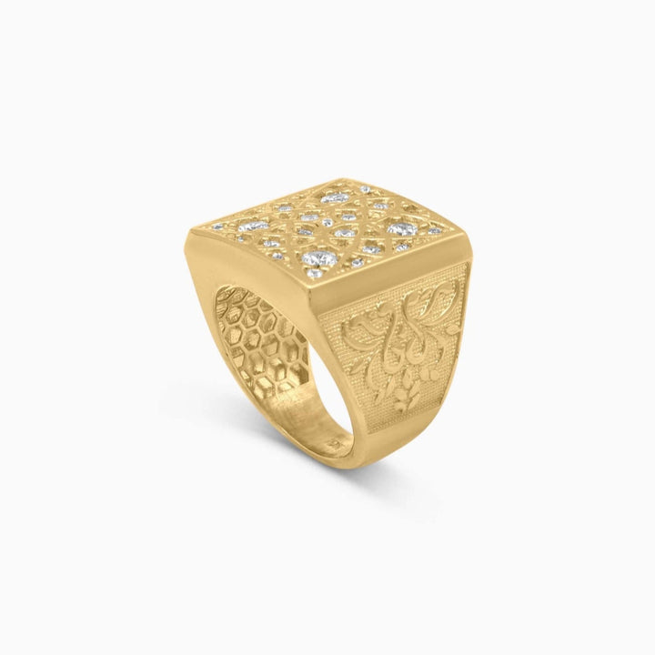 10K Gold Square Crown Ring with Stones Pochy Jewelry
