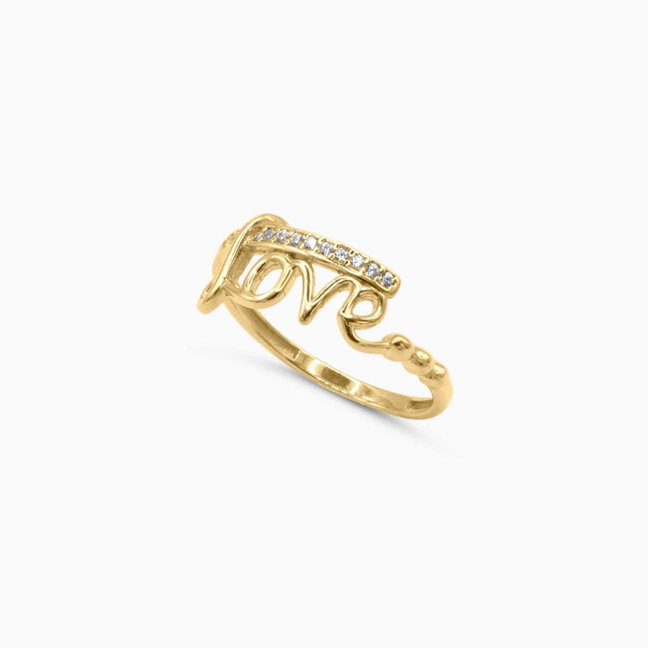 10K Gold Script Love Ring with Stones Pochy Jewelry