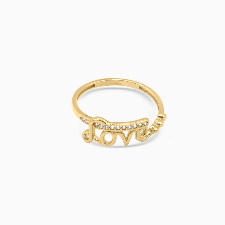 10K Gold Script Love Ring with Stones Pochy Jewelry