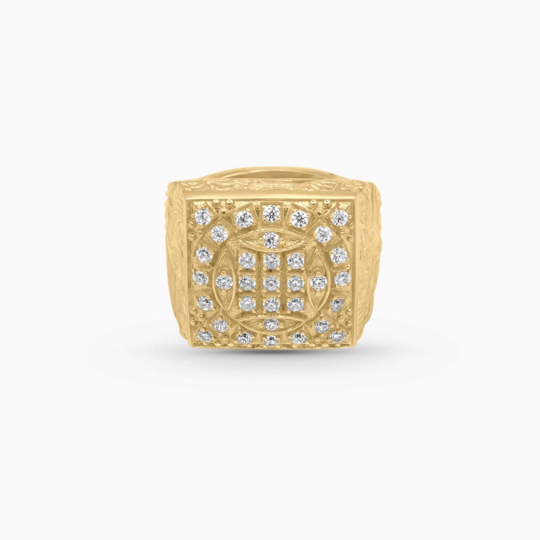 10K Gold Square Crown Ring with Stones Pochy Jewelry