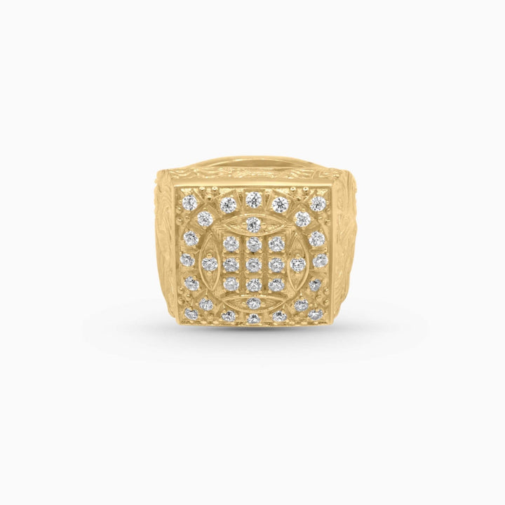10K Gold Square Crown Ring with Stones Pochy Jewelry