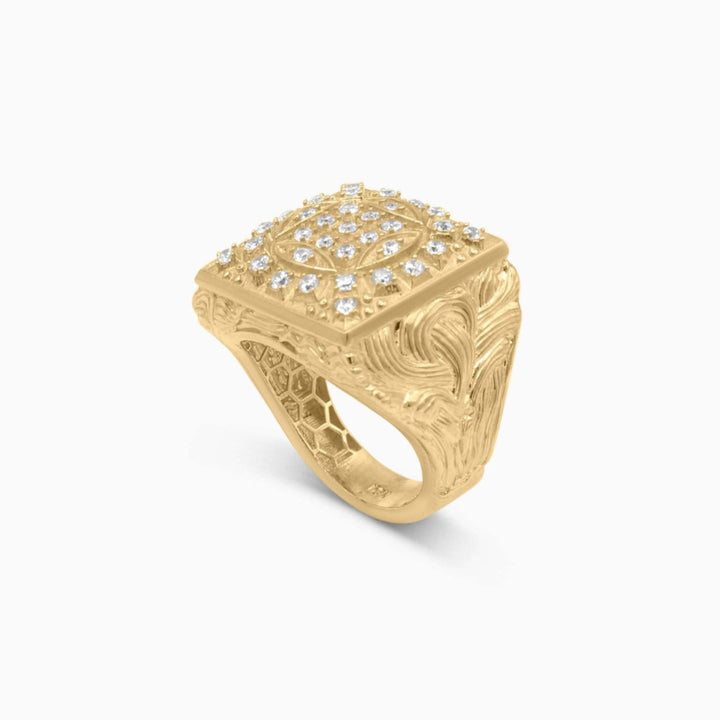 10K Gold Square Crown Ring with Stones Pochy Jewelry