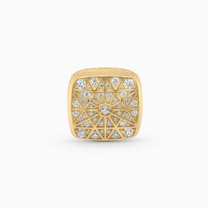 10K Gold Starburst Grid Ring with Stones Pochy Jewelry
