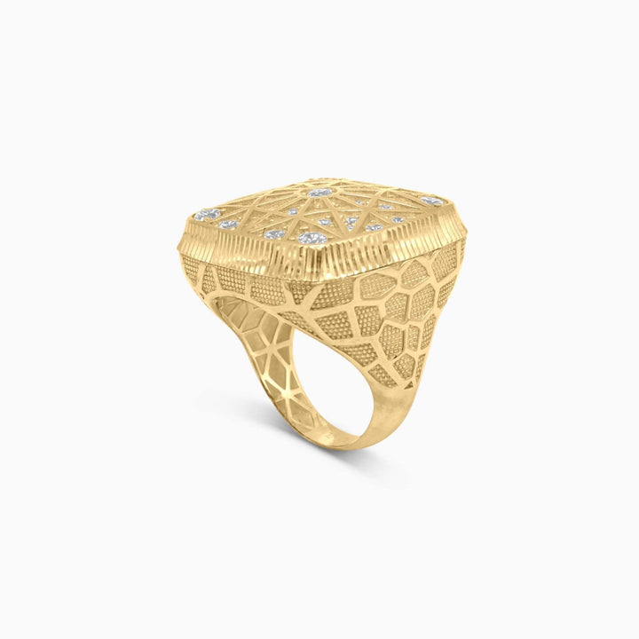 10K Gold Starburst Grid Ring with Stones_Pochy Jewelry