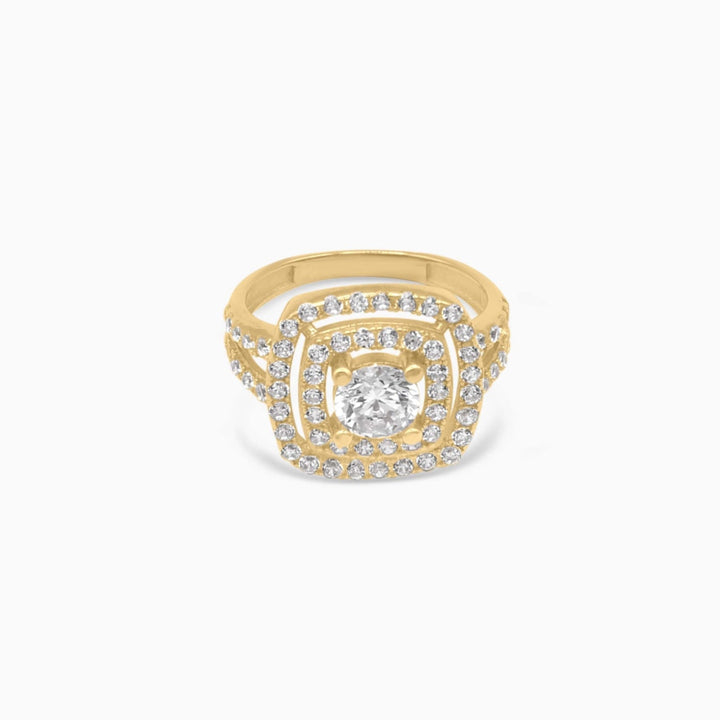 10K Gold Triple Halo Centerstone Ring Pochy Jewelry