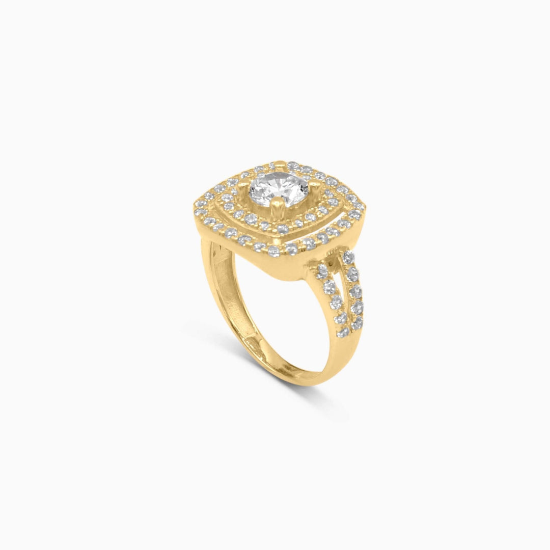 10K Gold Triple Halo Centerstone Ring Pochy Jewelry