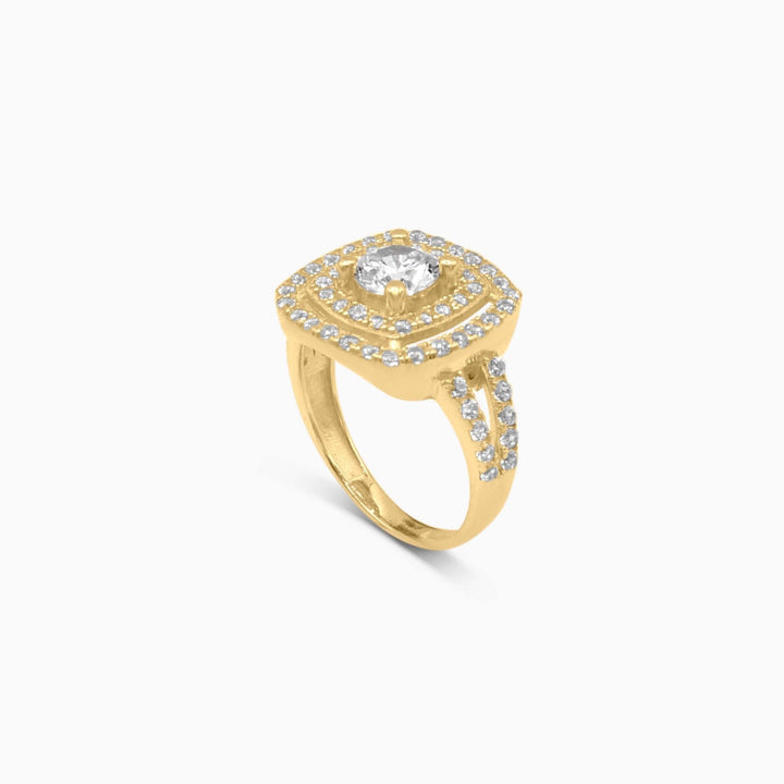 10K Gold Triple Halo Centerstone Ring Pochy Jewelry