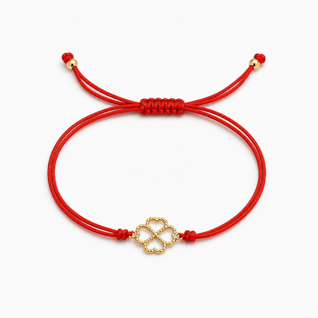 Women's Bracelet 10K Gold Clover Red Cord Bracelet Pochy Jewelry in Miami