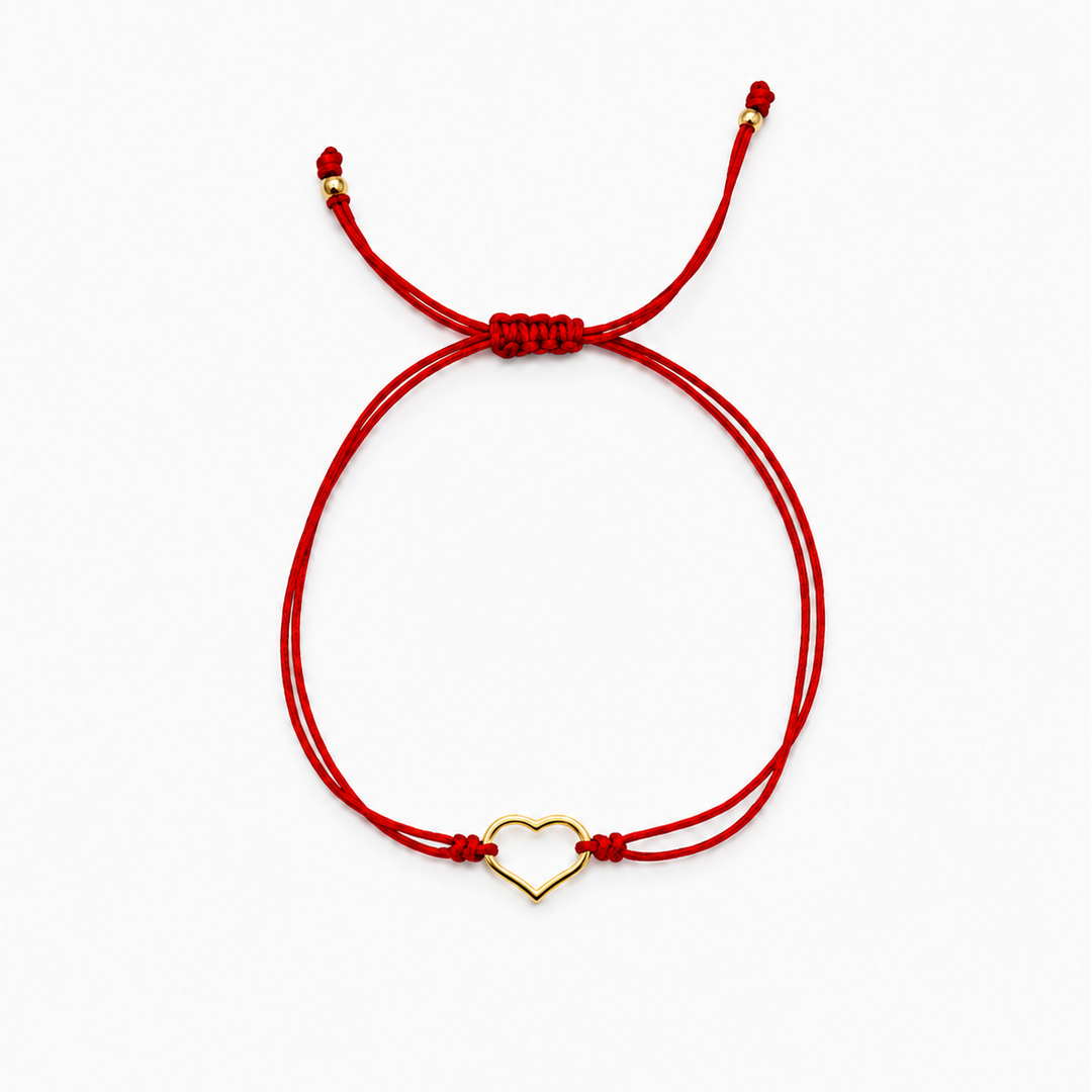 Women's Bracelet 10K Gold Heart Red Cord Bracelet Pochy Jewelry in Miami