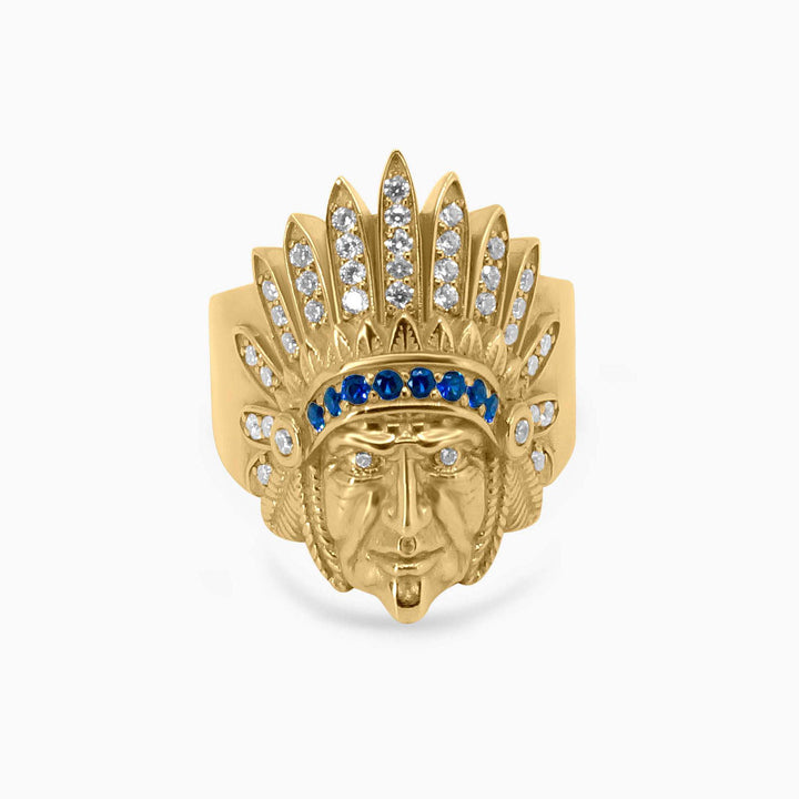 Gold Chief Ring – Feather Crown Statement Design