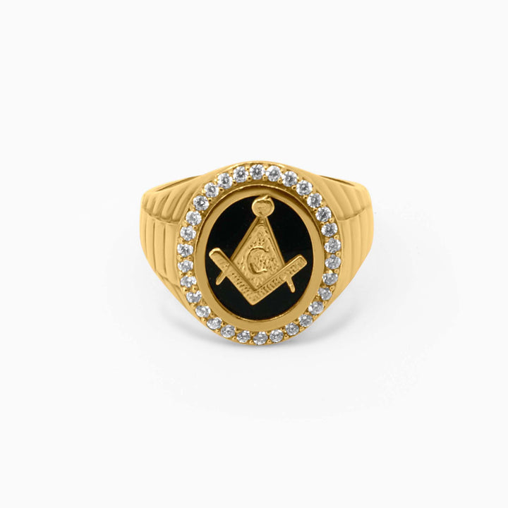 Gold Masonic Ring – Classic Black & Gold Emblem - Pochy Jewelry