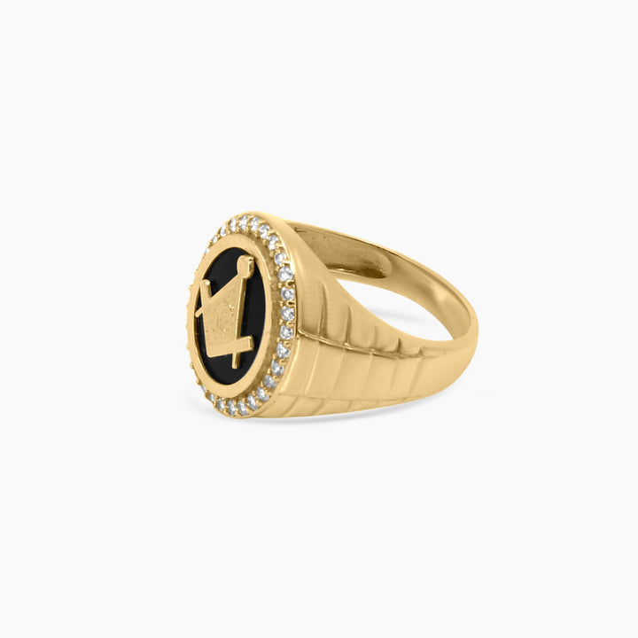 Gold Masonic Ring – Classic Black & Gold Emblem - Pochy Jewelry