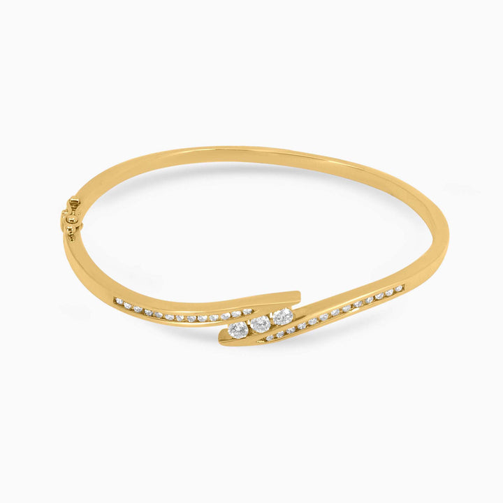 Gold Bypass Bangle – Triple Stone Accent Wrap Design in 14k - Pochy Jewelry