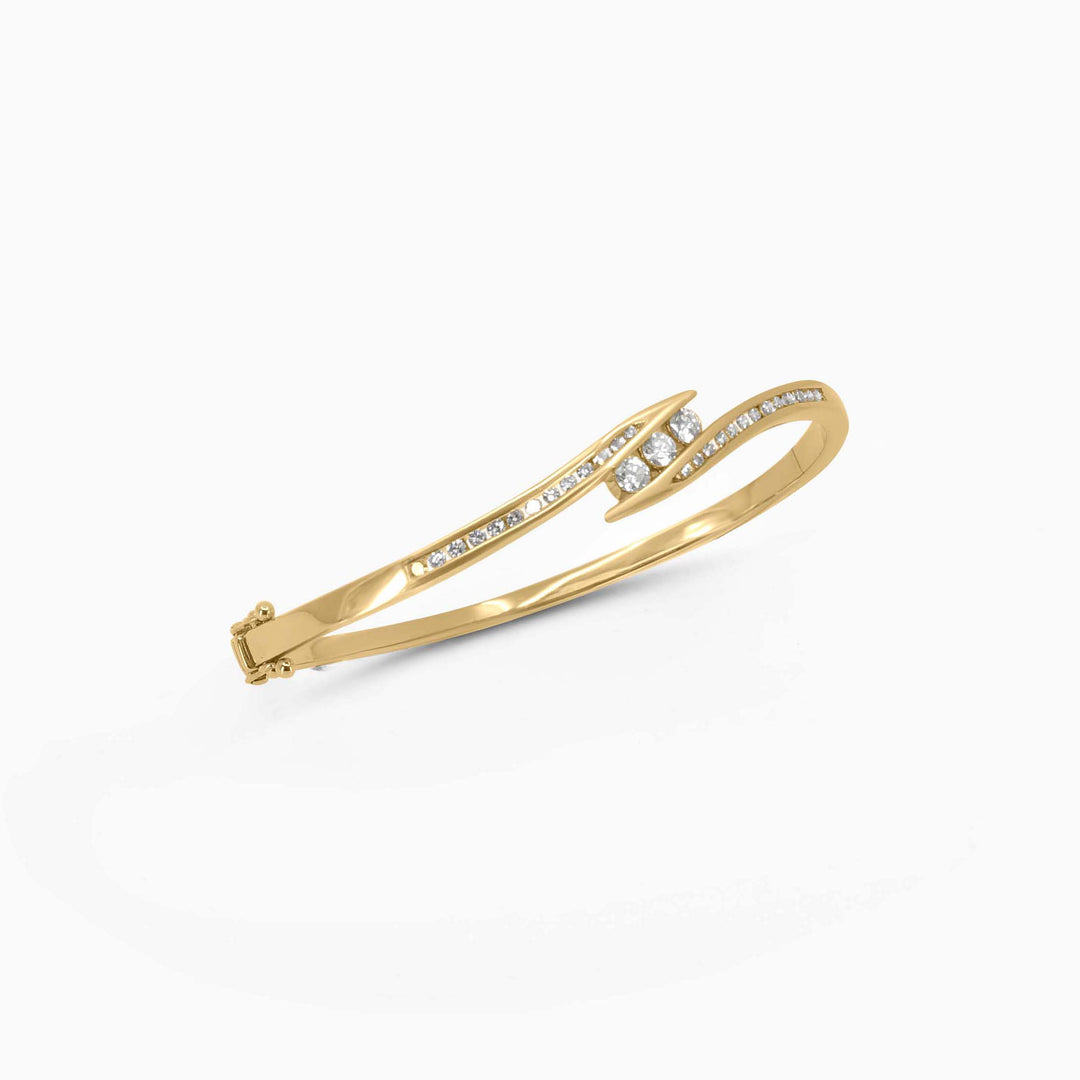 Gold Bypass Bangle – Triple Stone Accent Wrap Design in 14k - Pochy Jewelry