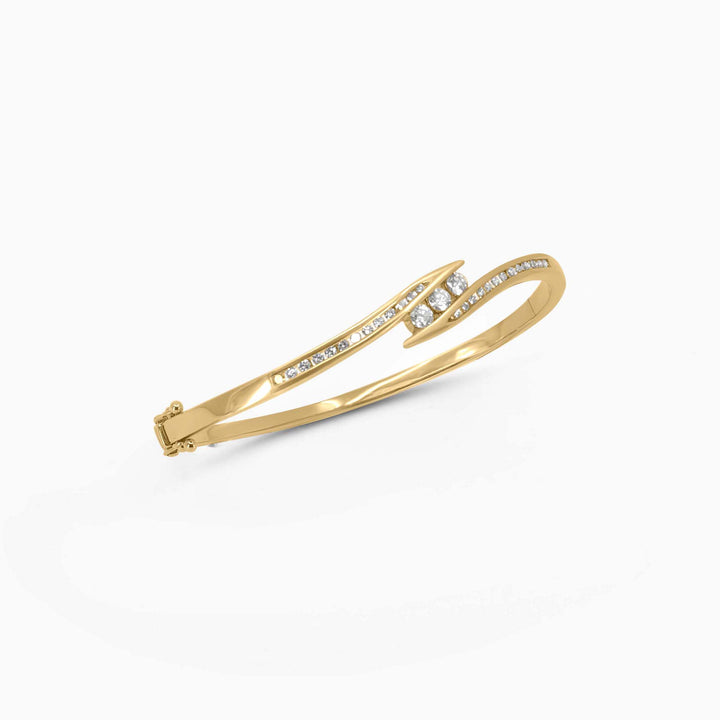 Gold Bypass Bangle – Triple Stone Accent Wrap Design in 14k - Pochy Jewelry