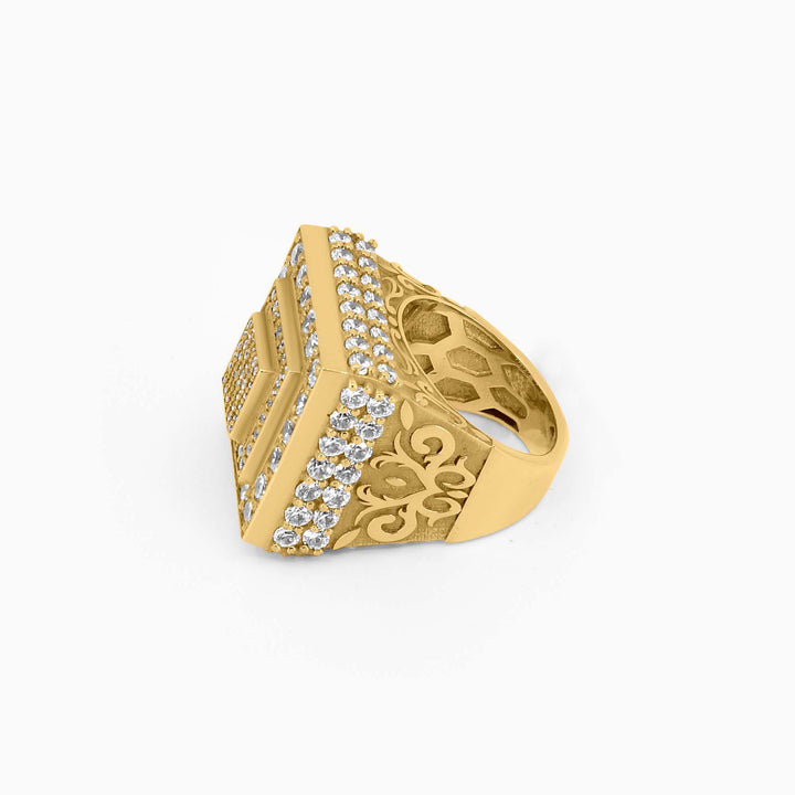 Gold Square Ring – Pyramid Top with Radiant Accents - Pochy Jewelry