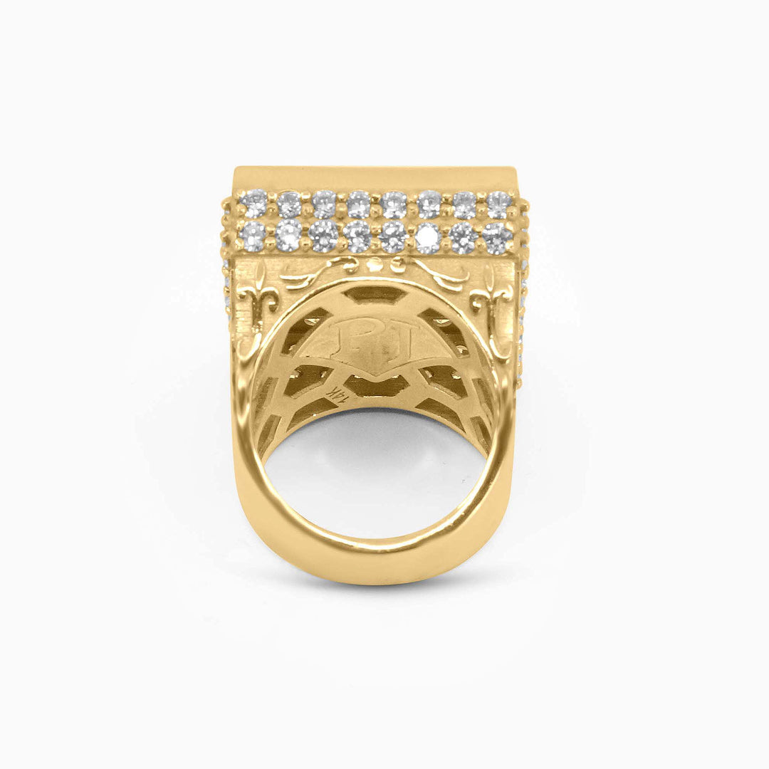 Gold Square Ring – Pyramid Top with Radiant Accents - Pochy Jewelry