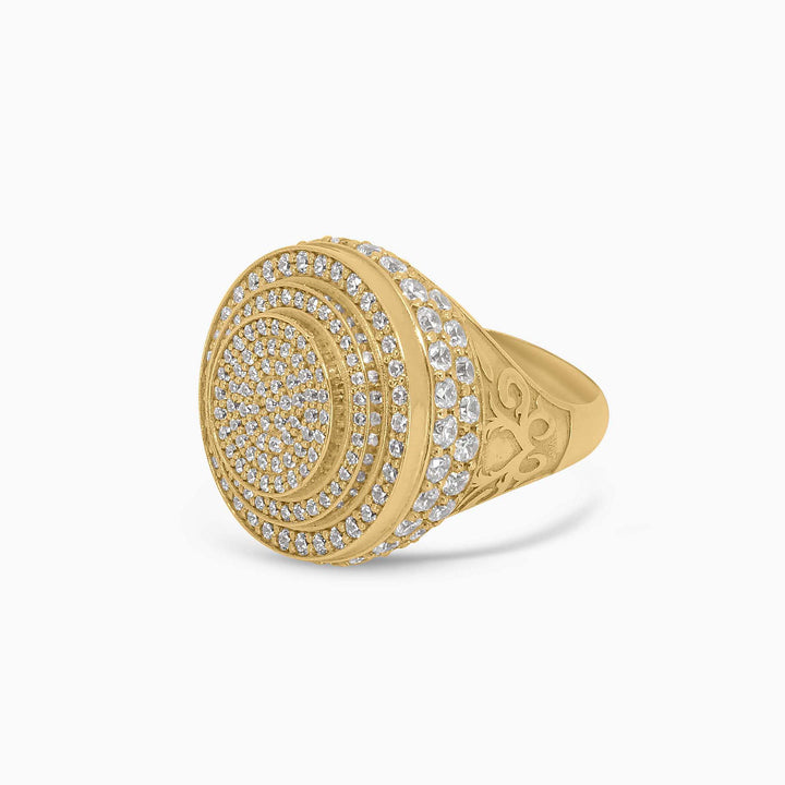 Gold Round Ring – Multi-Layered Iced Out Design