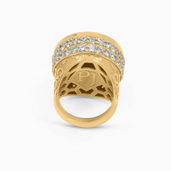 Gold Round Ring – Multi-Layered Iced Out Design