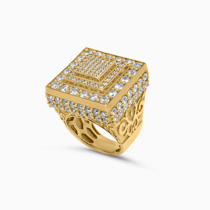 Gold Square Ring – Pyramid Top with Radiant Accents - Pochy Jewelry