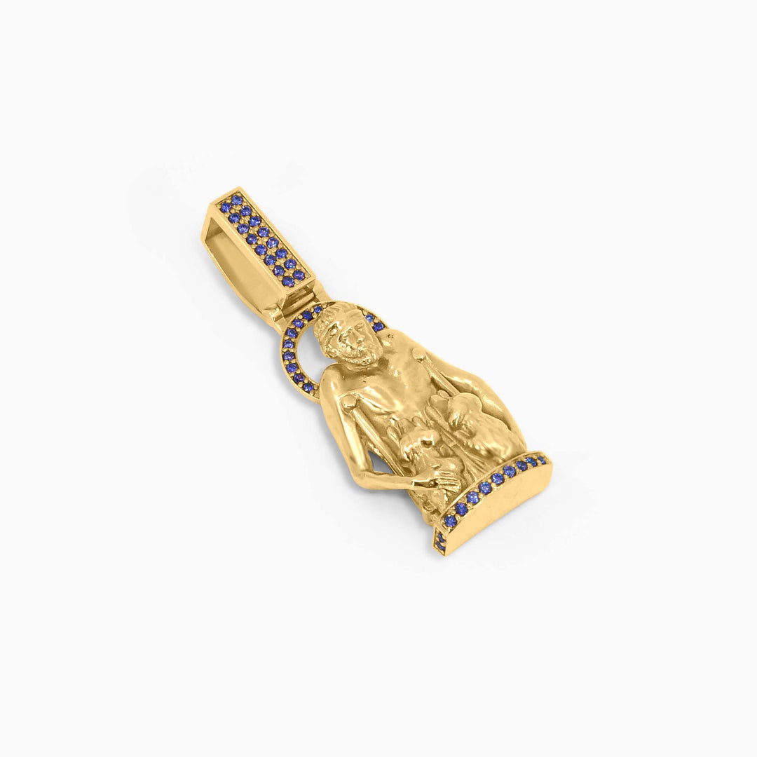 Gold Santo Pendant – Blue Accented Religious St. Lazarus - Pochy Jewelry