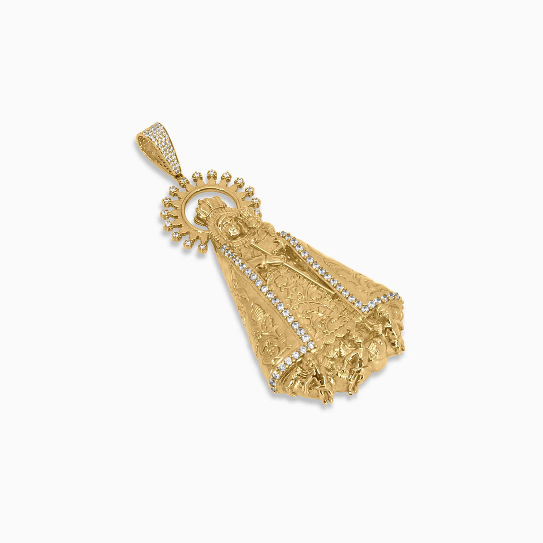 Gold Virgen Pendant – High Detail with Radiant Accents - Pochy Jewelry