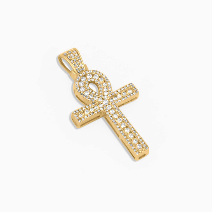 Gold Ankh Pendant – Egyptian Symbol with Radiant Stones