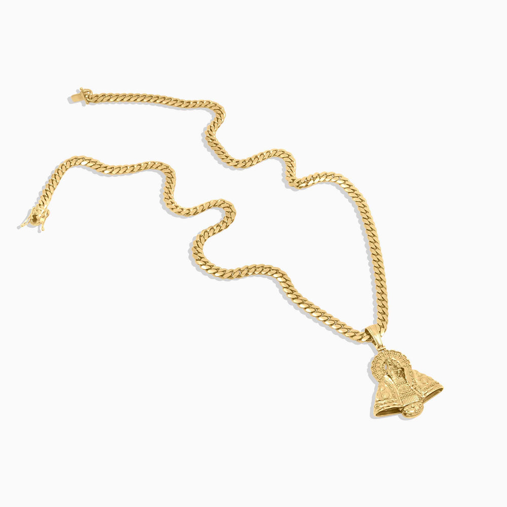 Gold Our Lady of el Cobre Pendant – Ornate Religious Design - Pochy Jewelry