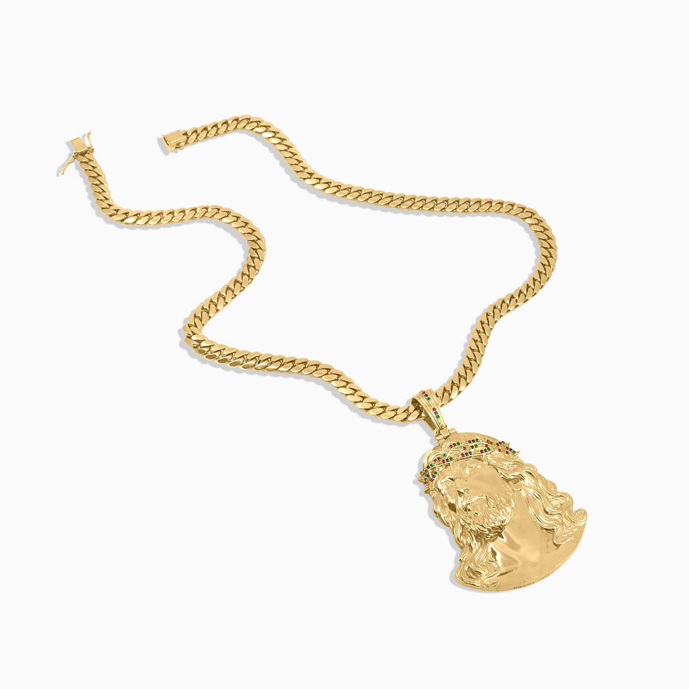 Gold Jesus Face Pendant – Multi-Color Crown Detail - Pochy Jewelry