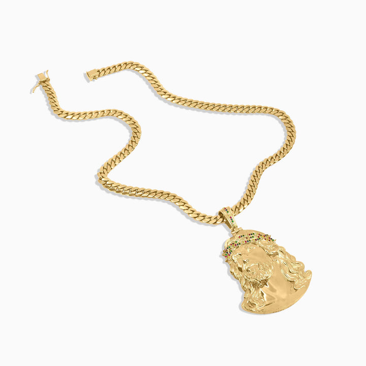 Gold Jesus Face Pendant – Multi-Color Crown Detail - Pochy Jewelry