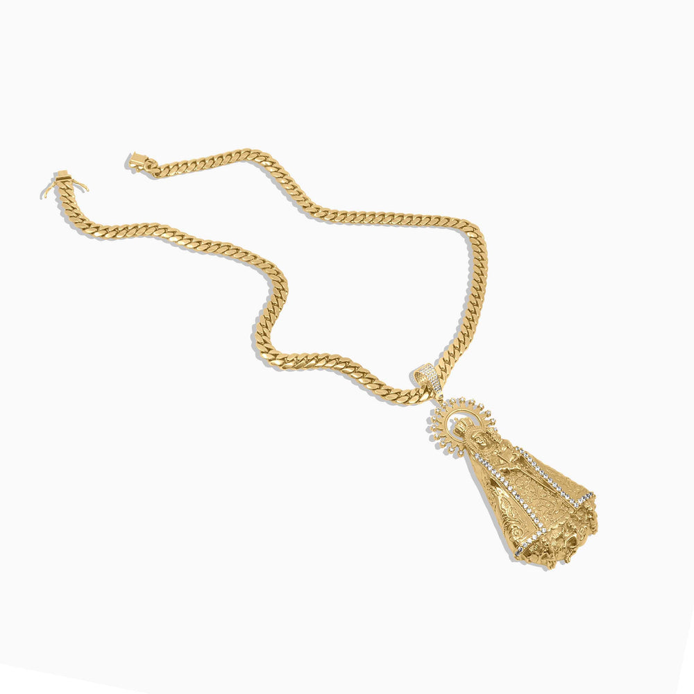 Gold Virgen Pendant – High Detail with Radiant Accents - Pochy Jewelry