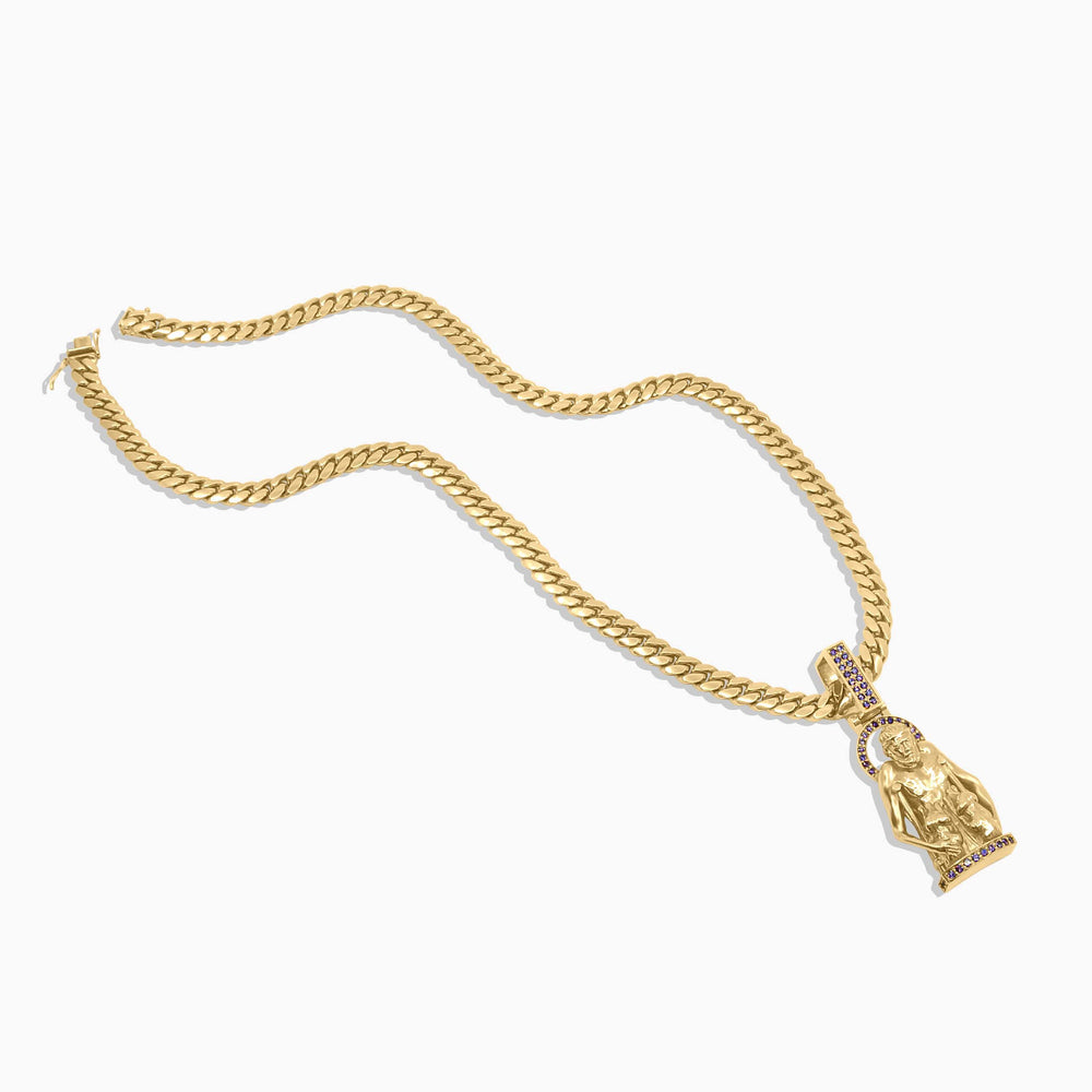 Gold Santo Pendant – Blue Accented Religious St. Lazarus - Pochy Jewelry