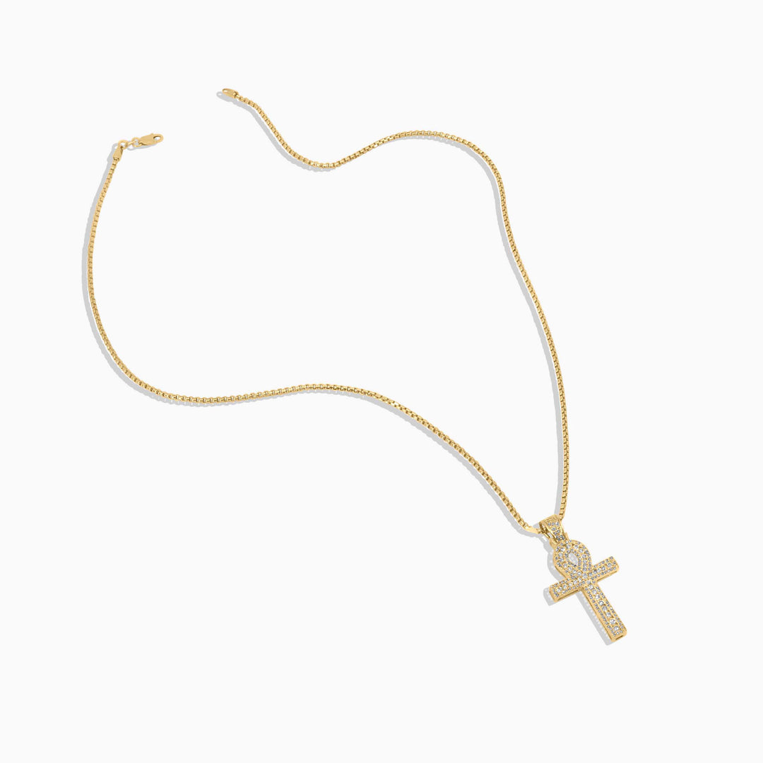 Gold Ankh Pendant – Egyptian Symbol with Radiant Stones