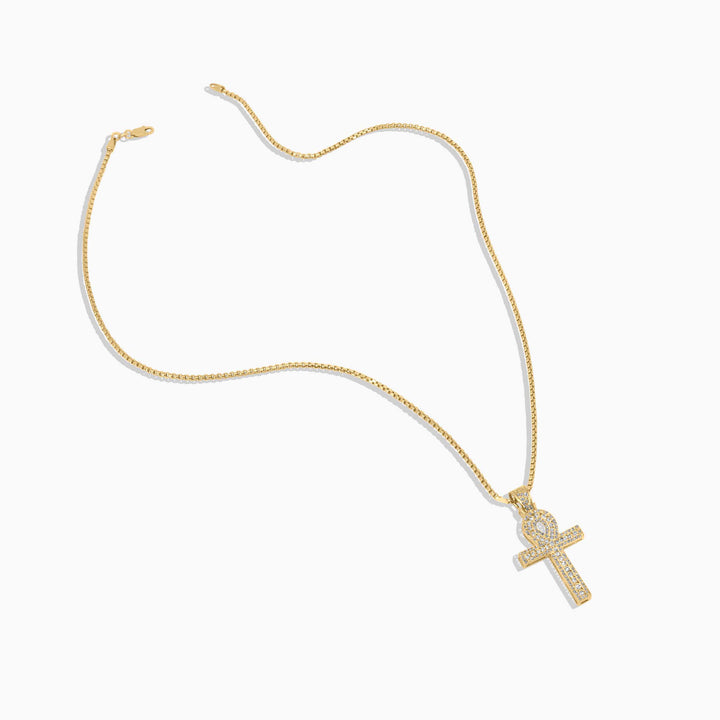Gold Ankh Pendant – Egyptian Symbol with Radiant Stones